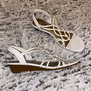 White strappy small-heeled sandals